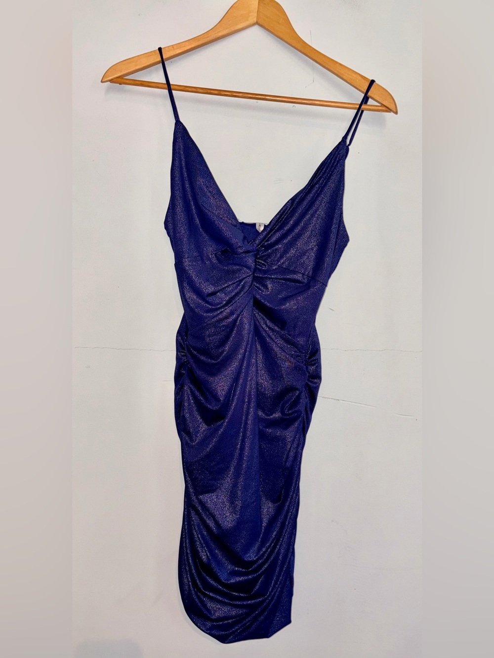Lucy in the Sky Navy Shimmery Ruched Mini Dress sz M - Picture 2 of 10